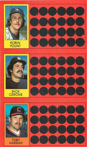 1981 Topps Scratch-Offs - Panels #10 / 28 / 46 Robin Yount / Rick Cerone / Toby Harrah Front