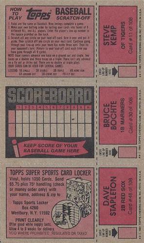 1981 Topps Scratch-Offs - Panels #11 / 30 / 48 Steve Kemp / Bruce Bochte / Dave Stapleton Back