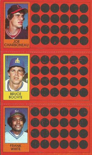 1981 Topps Scratch-Offs - Panels #12 / 30 / 47 Joe Charboneau / Bruce Bochte / Frank White Front