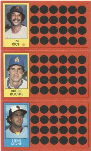 1981 Topps Scratch-Offs - Panels #13 / 30 / 49 Jim Rice / Bruce Bochte / Steve Stone Front