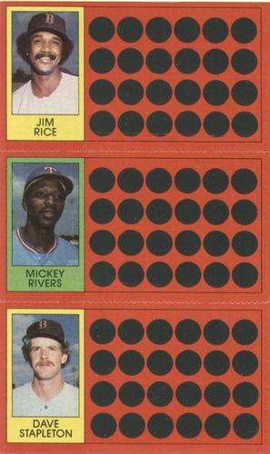 1981 Topps Scratch-Offs - Panels #13 / 31 / 48 Jim Rice / Mickey Rivers / Dave Stapleton Front