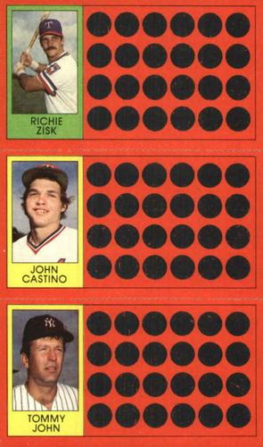 1981 Topps Scratch-Offs - Panels #16 / 33 / 52 Richie Zisk / John Castino / Tommy John Front