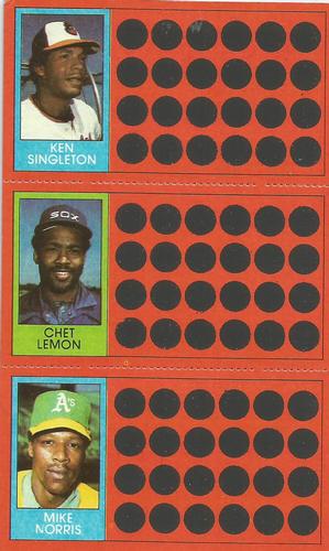 1981 Topps Scratch-Offs - Panels #17 / 34 / 53 Ken Singleton / Chet Lemon / Mike Norris Front