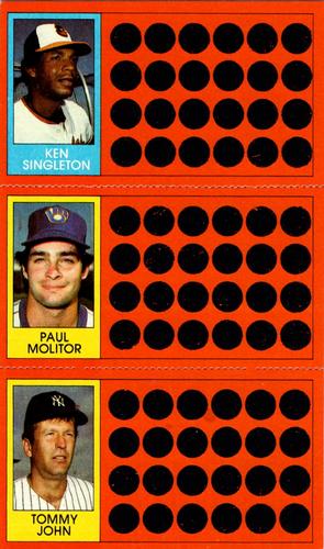 1981 Topps Scratch-Offs - Panels #17 / 35 / 52 Ken Singleton / Paul Molitor / Tommy John Front