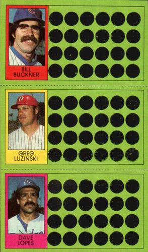 1981 Topps Scratch-Offs #55 / 74 / 92 Bill Buckner / Greg Luzinski / Dave Lopes Front