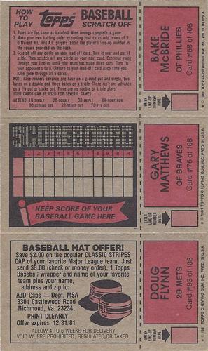 1981 Topps Scratch-Offs - Panels #58 / 76 / 93 Bake McBride / Gary Matthews / Doug Flynn Back