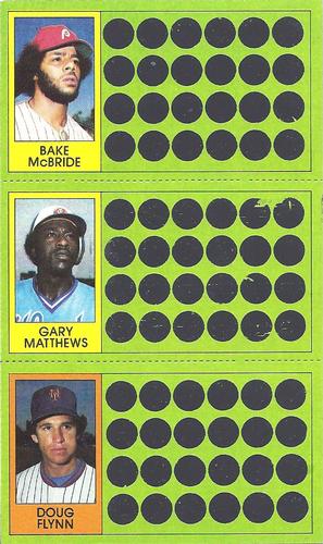 1981 Topps Scratch-Offs - Panels #58 / 76 / 93 Bake McBride / Gary Matthews / Doug Flynn Front