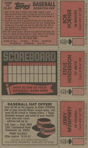 1981 Topps Scratch-Offs - Panels #61 / 79 / 97 Bob Horner / Steve Henderson / Jerry Mumphrey Back