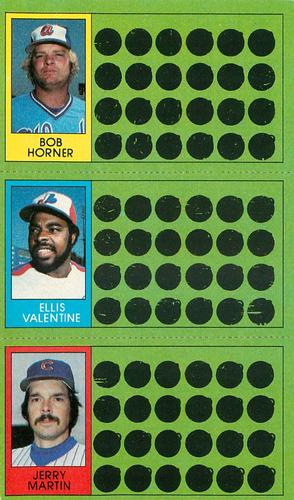 1981 Topps Scratch-Offs - Panels #61 / 80 / 98 Bob Horner / Ellis Valentine / Jerry Martin Front