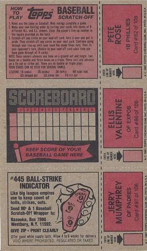 1981 Topps Scratch-Offs - Panels #62 / 80 / 97 Pete Rose / Ellis Valentine / Jerry Mumphrey Back
