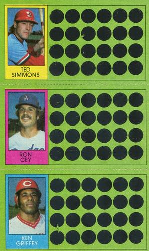 1981 Topps Scratch-Offs - Panels #63 / 73 / 91 Ted Simmons / Ron Cey / Ken Griffey Front