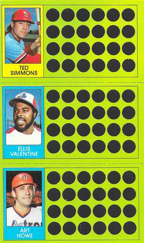 1981 Topps Scratch-Offs - Panels #63 / 80 / 99 Ted Simmons / Ellis Valentine / Art Howe Front