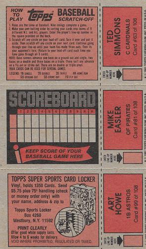 1981 Topps Scratch-Offs - Panels #63 / 81 / 99 Ted Simmons / Mike Easler / Art Howe Back