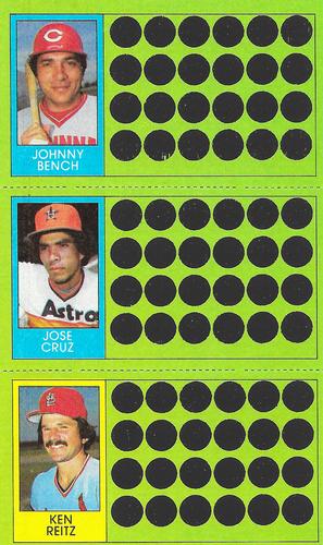 1981 Topps Scratch-Offs - Panels #64 / 83 / 101 Johnny Bench / Jose Cruz / Ken Reitz Front