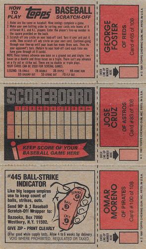 1981 Topps Scratch-Offs - Panels #65 / 83 / 100 George Foster / Jose Cruz / Omar Moreno Back