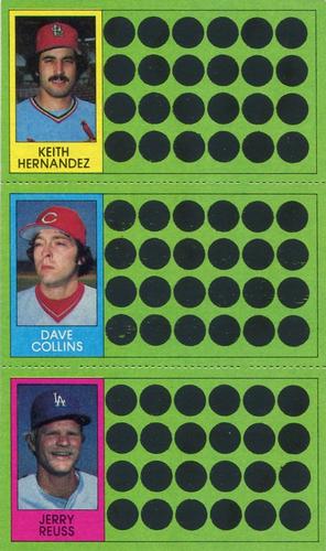 1981 Topps Scratch-Offs - Panels #67 / 84 / 103 Keith Hernandez / Dave Collins / Jerry Reuss Front