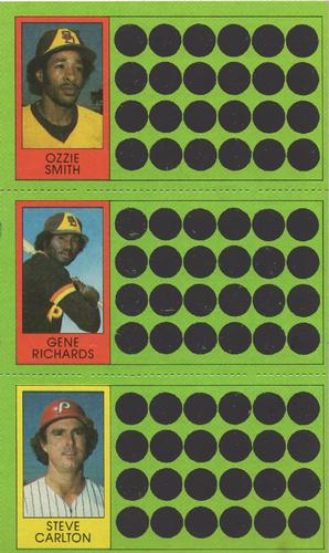 1981 Topps Scratch-Offs - Panels #68 / 86 / 104 Ozzie Smith / Gene Richards / Steve Carlton Front