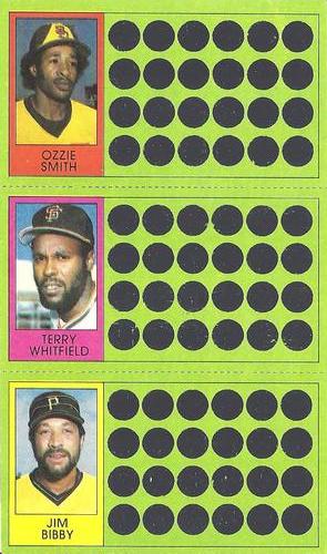 1981 Topps Scratch-Offs - Panels #68 / 87 / 105 Ozzie Smith / Terry Whitfield / Jim Bibby Front