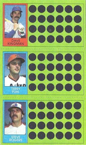 1981 Topps Scratch-Offs - Panels #69 / 88 / 106 Dave Kingman / Terry Puhl / Steve Rogers Front