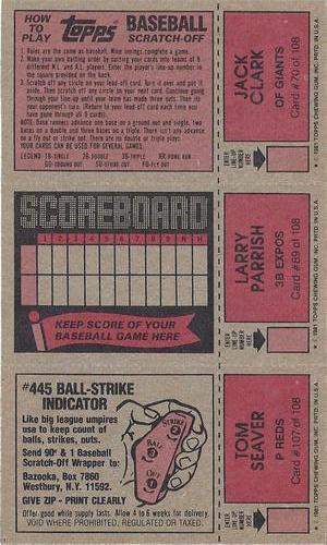 1981 Topps Scratch-Offs - Panels #70 / 89 / 107 Jack Clark / Larry Parrish / Tom Seaver Back