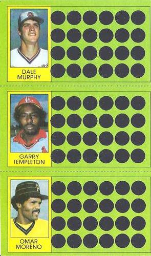 1981 Topps Scratch-Offs - Panels #72 / 82 / 100 Dale Murphy / Garry Templeton / Omar Moreno Front