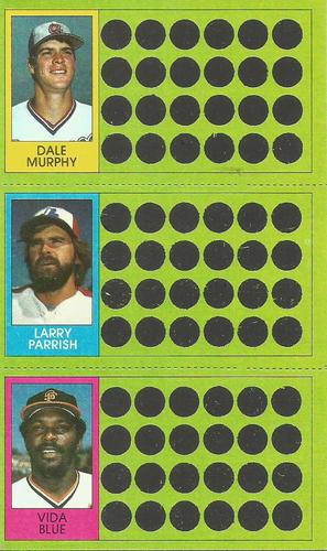 1981 Topps Scratch-Offs - Panels #72 / 89 / 108 Dale Murphy / Larry Parrish / Vida Blue Front