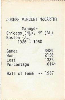 1975 TCMA All-Time Greats #NNO Joe McCarthy Back