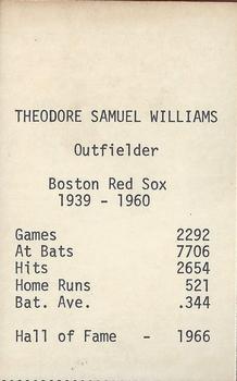 1975 TCMA All-Time Greats #NNO Ted Williams Back