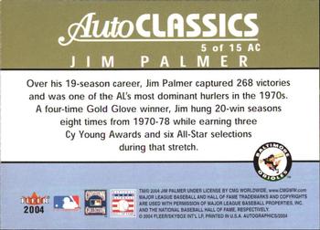 2004 SkyBox Autographics - Autoclassics #5AC Jim Palmer Back