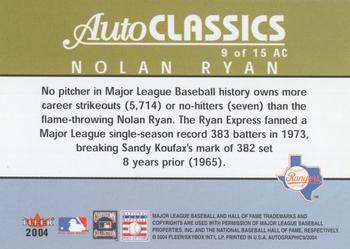 2004 SkyBox Autographics - Autoclassics #9AC Nolan Ryan Back