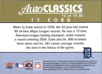 2004 SkyBox Autographics - Autoclassics #12AC Ty Cobb Back