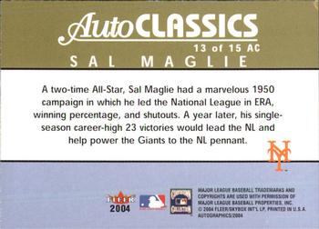 2004 SkyBox Autographics - Autoclassics #13AC Sal Maglie Back