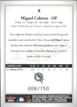 2004 SkyBox Autographics - Insignia #8 Miguel Cabrera Back