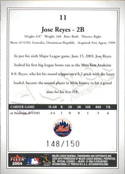2004 SkyBox Autographics - Insignia #11 Jose Reyes Back