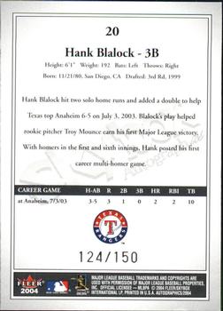 2004 SkyBox Autographics - Insignia #20 Hank Blalock Back
