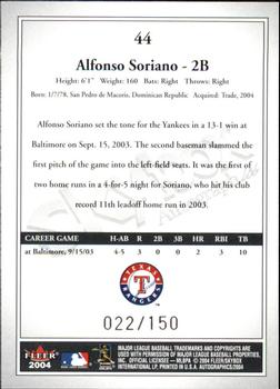 2004 SkyBox Autographics - Insignia #44 Alfonso Soriano Back