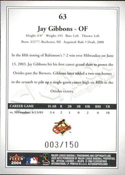 2004 SkyBox Autographics - Insignia #63 Jay Gibbons Back
