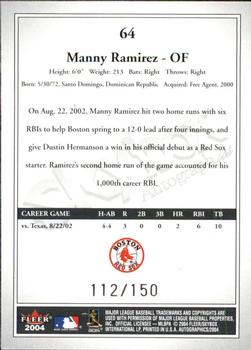 2004 SkyBox Autographics - Insignia #64 Manny Ramirez Back