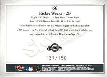 2004 SkyBox Autographics - Insignia #66 Rickie Weeks Back