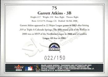 2004 SkyBox Autographics - Insignia #75 Garrett Atkins Back