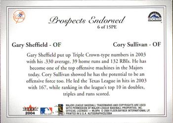 2004 SkyBox Autographics - Prospects Endorsed #6PE Gary Sheffield / Cory Sullivan Back
