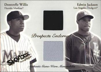 2004 SkyBox Autographics - Prospects Endorsed Dual Jersey #PEJ-DWEJ Dontrelle Willis / Edwin Jackson Front