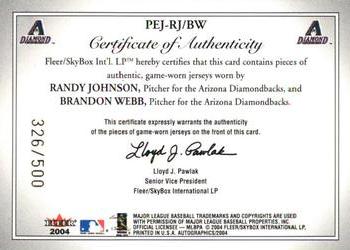 2004 SkyBox Autographics - Prospects Endorsed Dual Jersey #PEJ-RJBW Randy Johnson / Brandon Webb Back