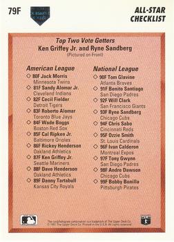 1991 Upper Deck Final Edition #79F All-Star Checklist (Ken Griffey Jr. / Ryne Sandberg) Back