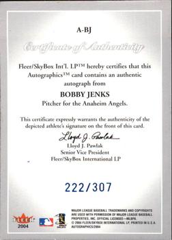 2004 SkyBox Autographics - Signatures Blue #A-BJ Bobby Jenks Back