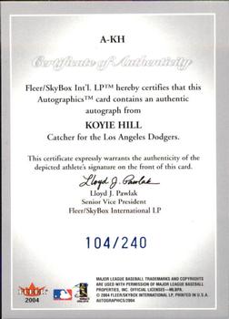 2004 SkyBox Autographics - Signatures Blue #A-KH Koyie Hill Back