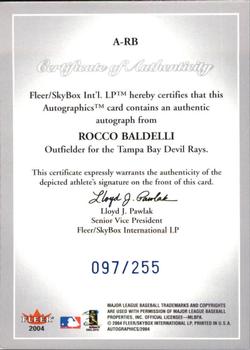 2004 SkyBox Autographics - Signatures Blue #A-RB Rocco Baldelli Back