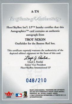 2004 SkyBox Autographics - Signatures Blue #A-TN Trot Nixon Back