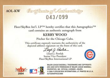 2004 SkyBox Autographics - Signatures On Location #AOL-KW Kerry Wood Back