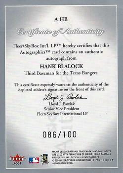 2004 SkyBox Autographics - Signatures Silver #A-HB Hank Blalock Back